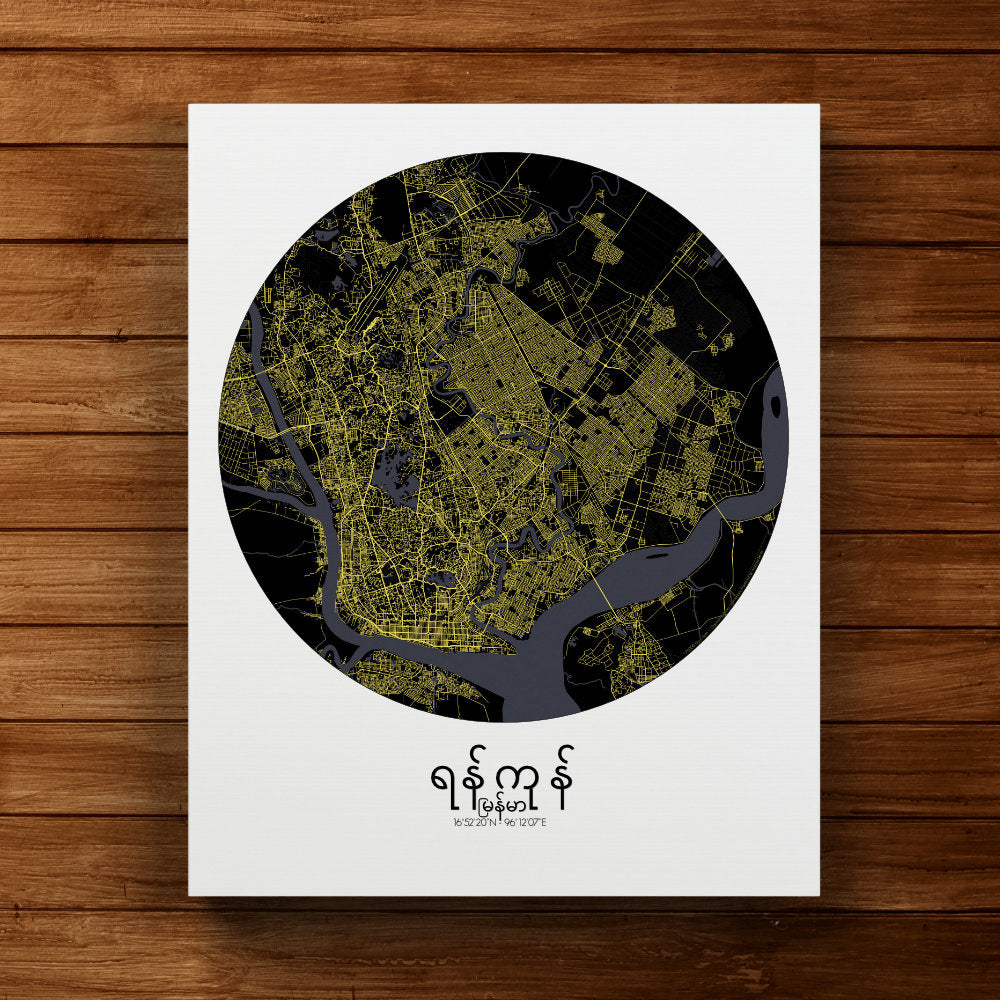 Mapospheres yangon Night round shape design canvas city map