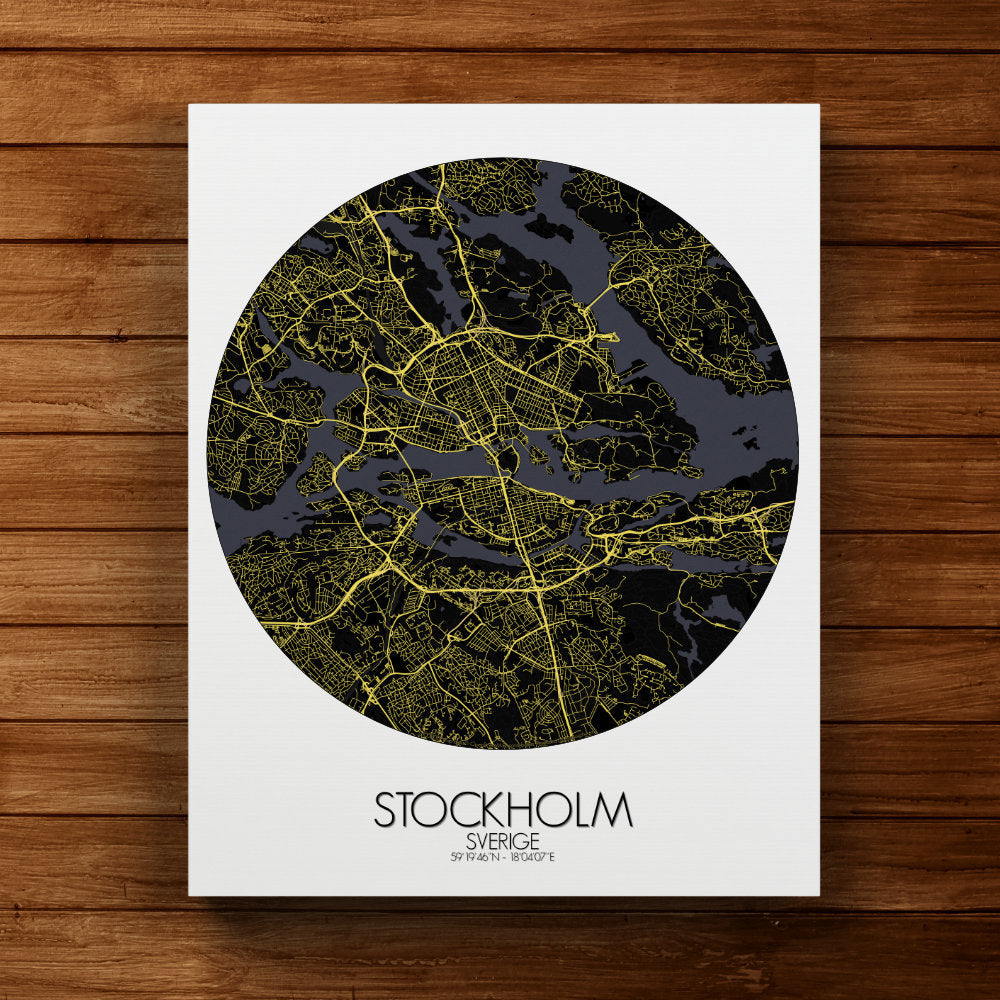 Mapospheres stockholm Night round shape design canvas city map