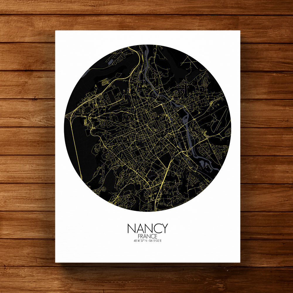 Mapospheres Nancy Night round shape design canvas city map