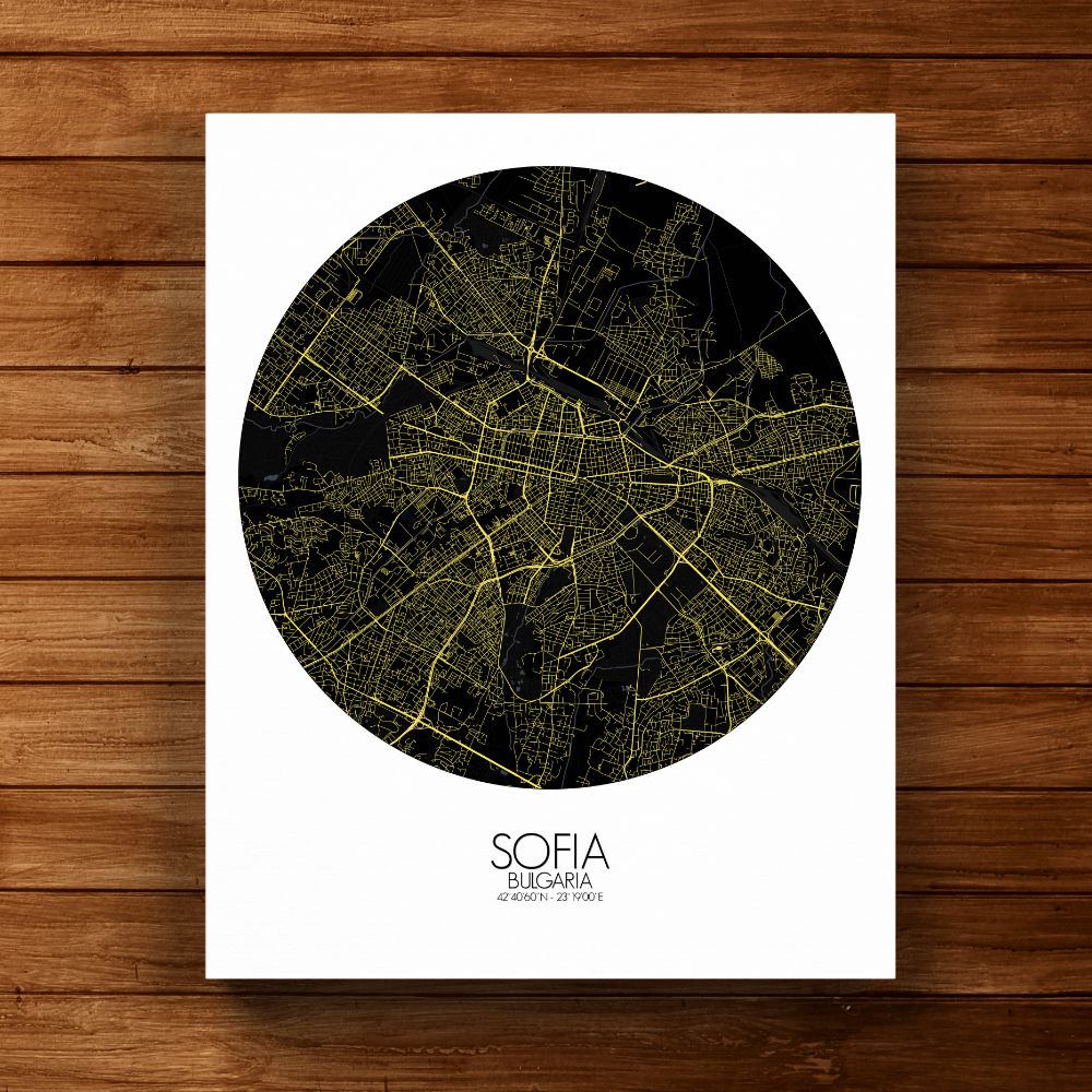 Mapospheres sofia Night round shape design canvas city map
