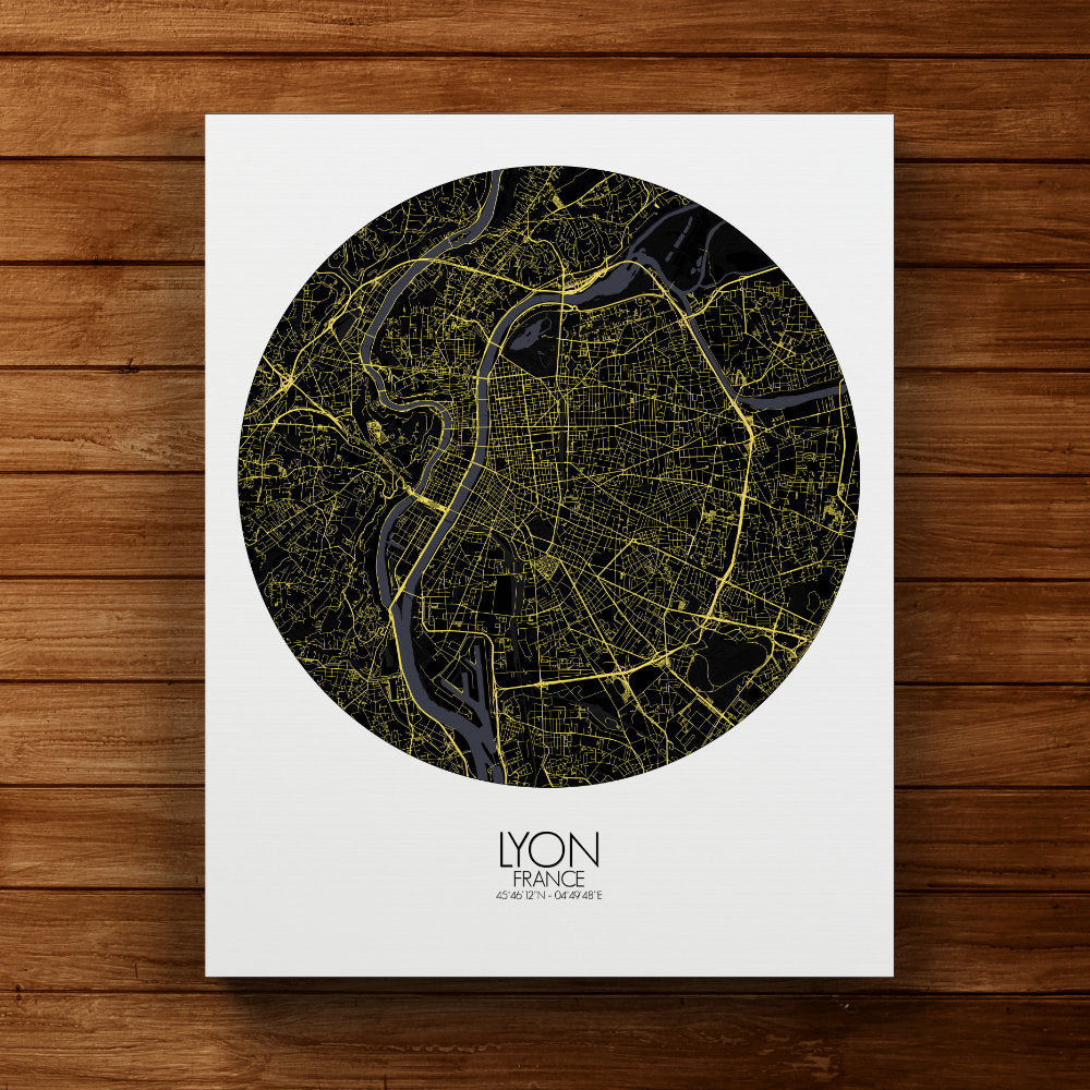 Mapospheres Lyon Night round shape design canvas city map