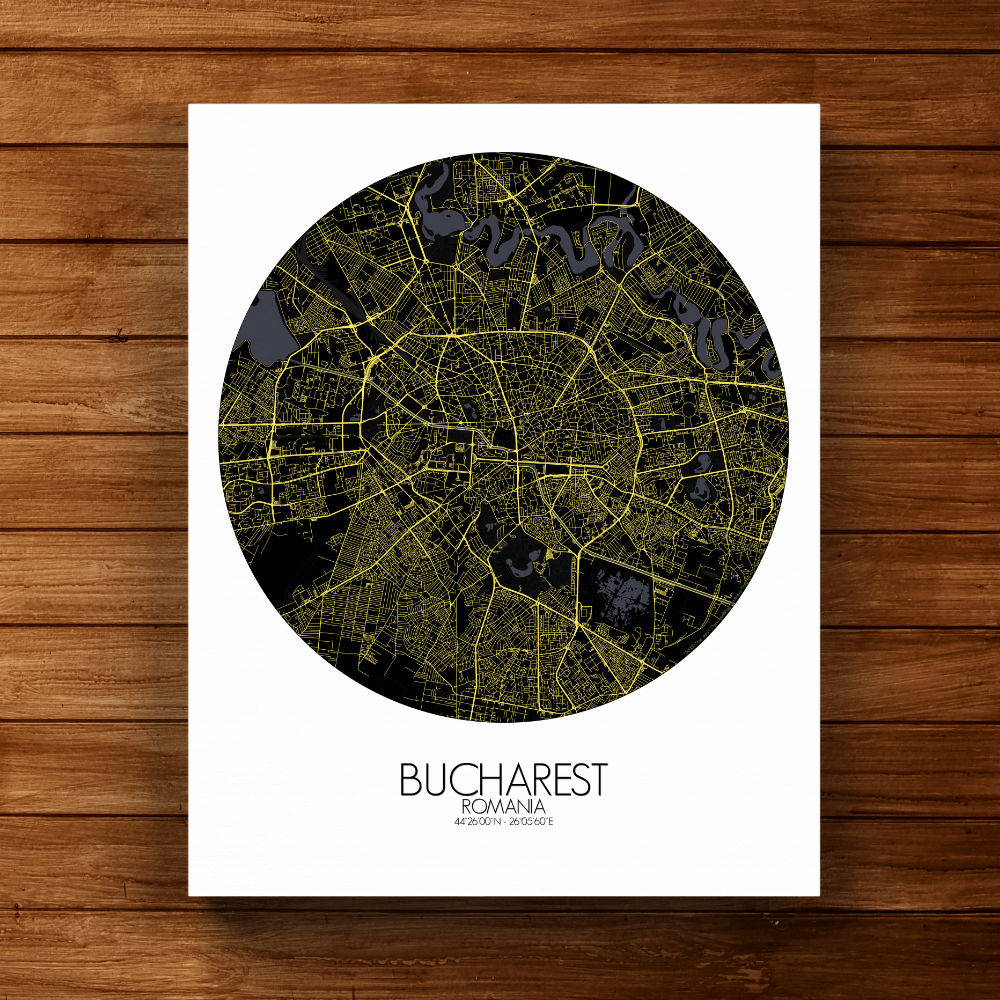 Mapospheres bucharest Night round shape design canvas city map