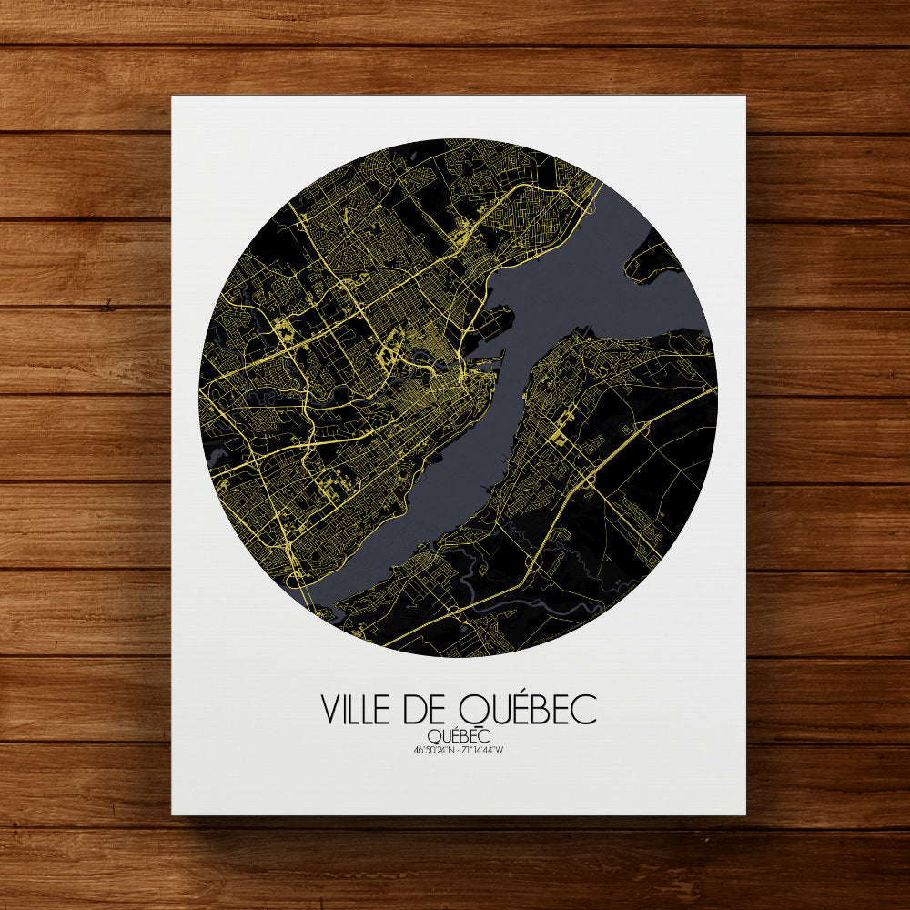 Mapospheres Quebec Night round shape design canvas city map