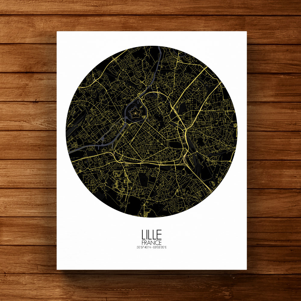 Mapospheres Lille Night round shape design canvas city map