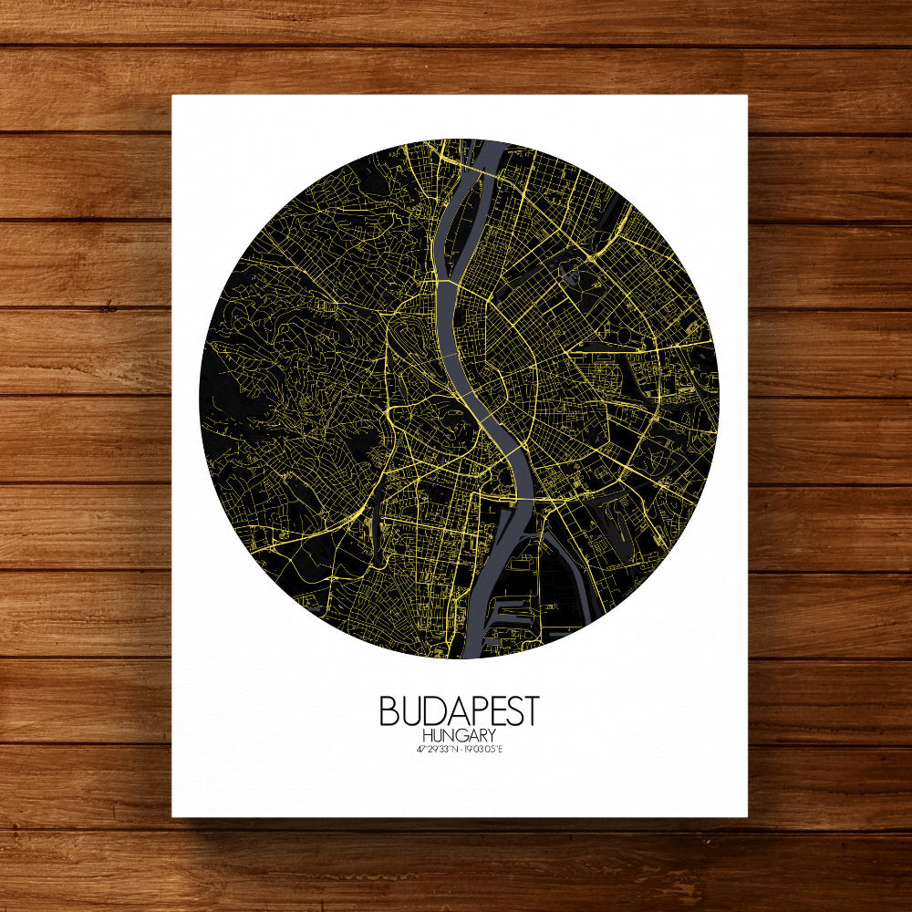 Mapospheres budapest Night round shape design canvas city map