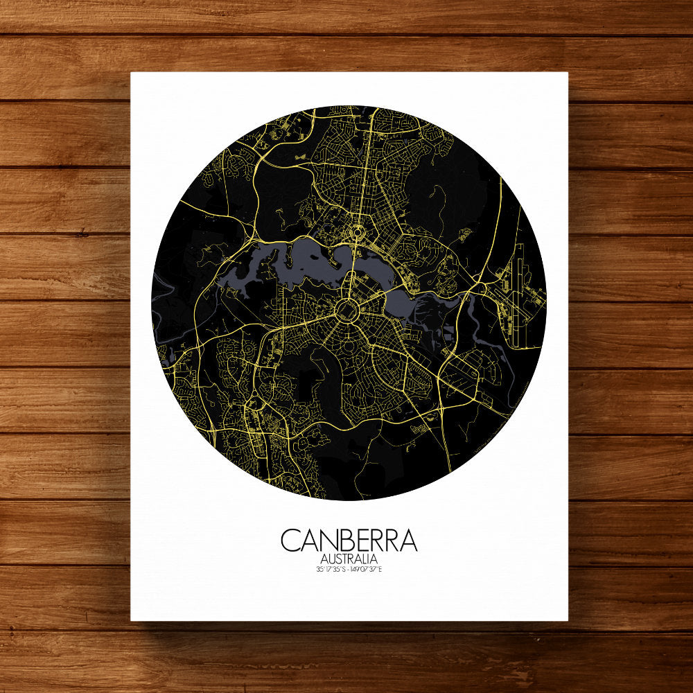 Mapospheres Canberra Night round shape design canvas city map