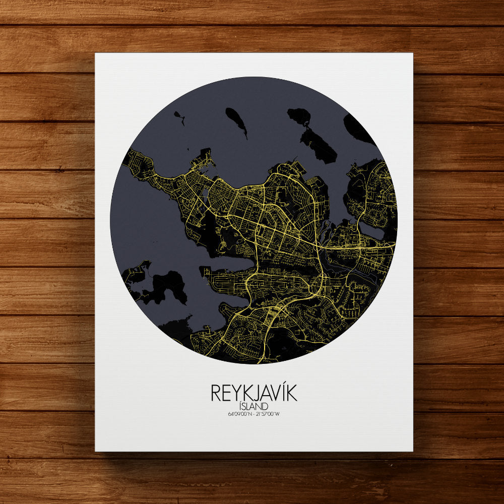 Mapospheres reykjavik Night round shape design canvas city map