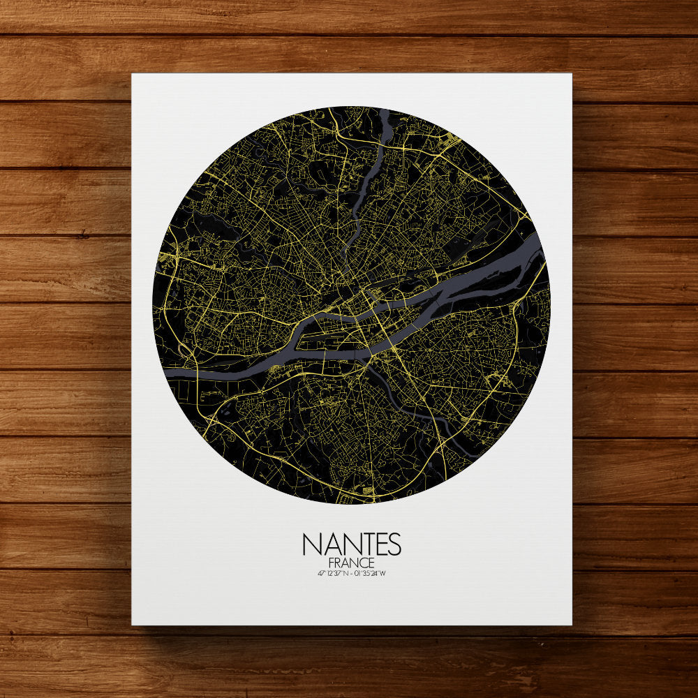 Mapospheres Nantes Night round shape design canvas city map
