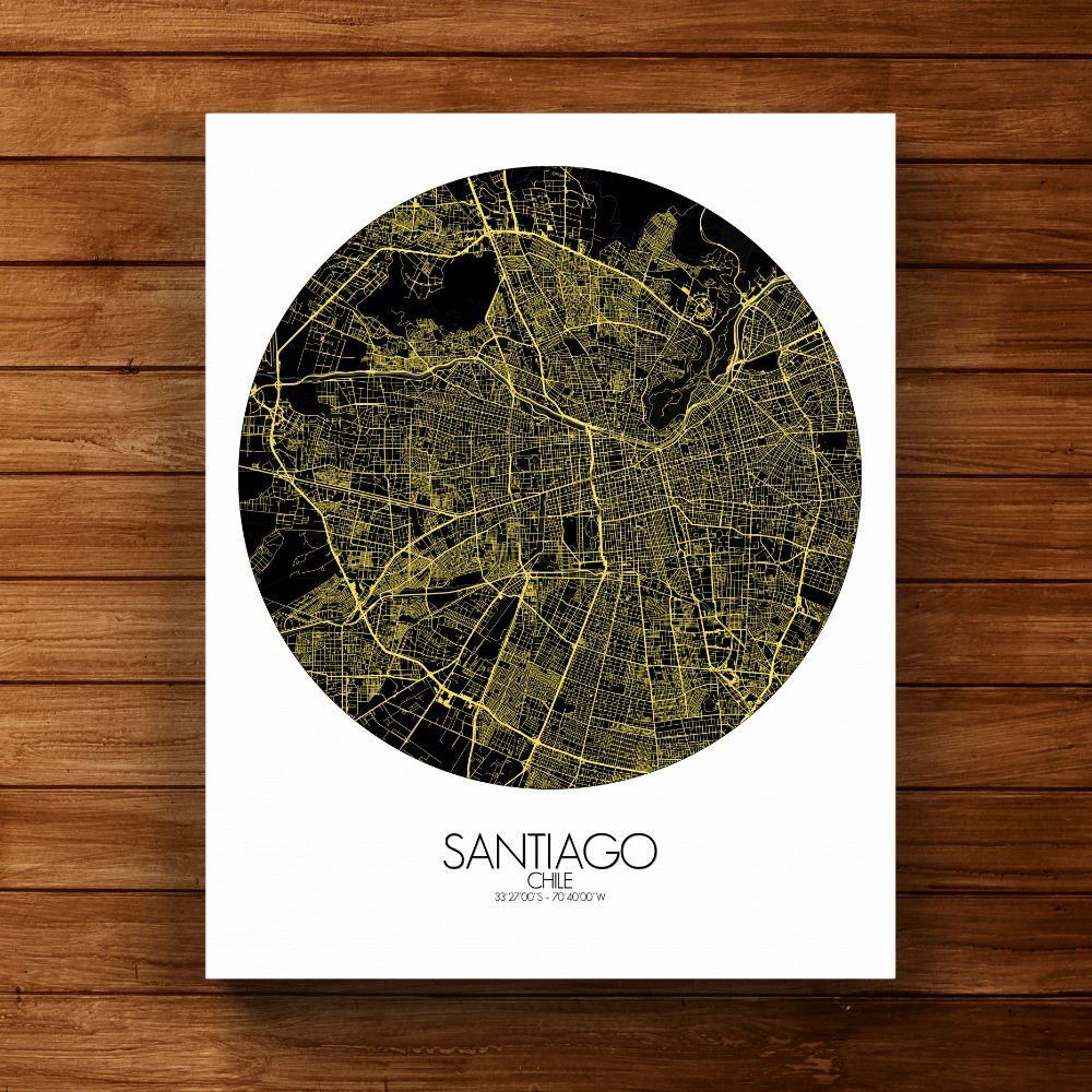 Mapospheres Santiago Night round shape design canvas city map