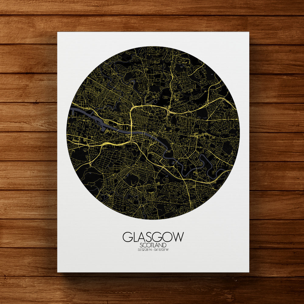 Mapospheres Glasgow Night round shape design canvas city map