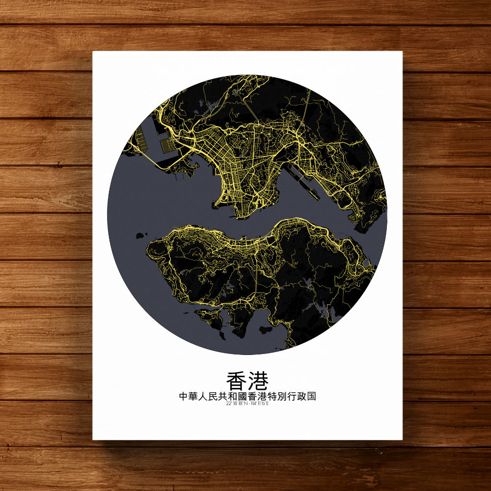 Mapospheres Hong Kong Night round shape design canvas city map
