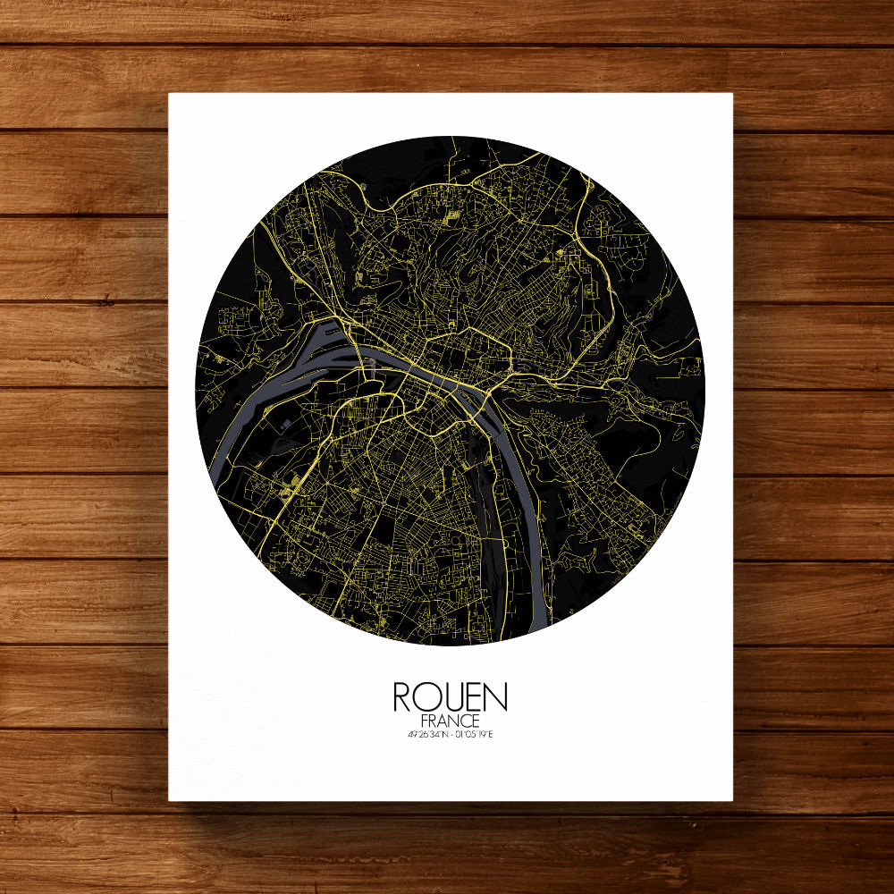 Mapospheres Rouen Night round shape design canvas city map