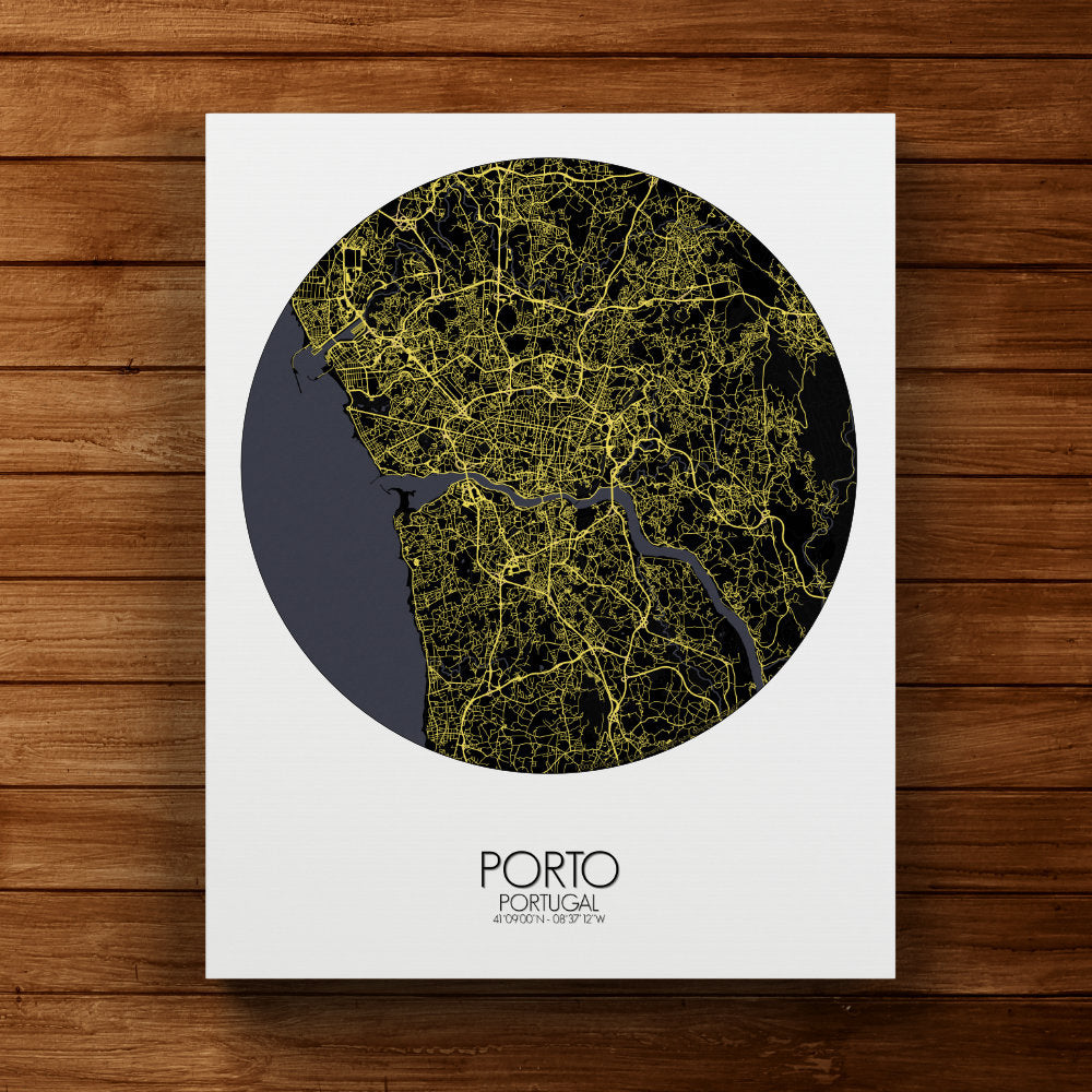 Mapospheres Porto Night round shape design canvas city map