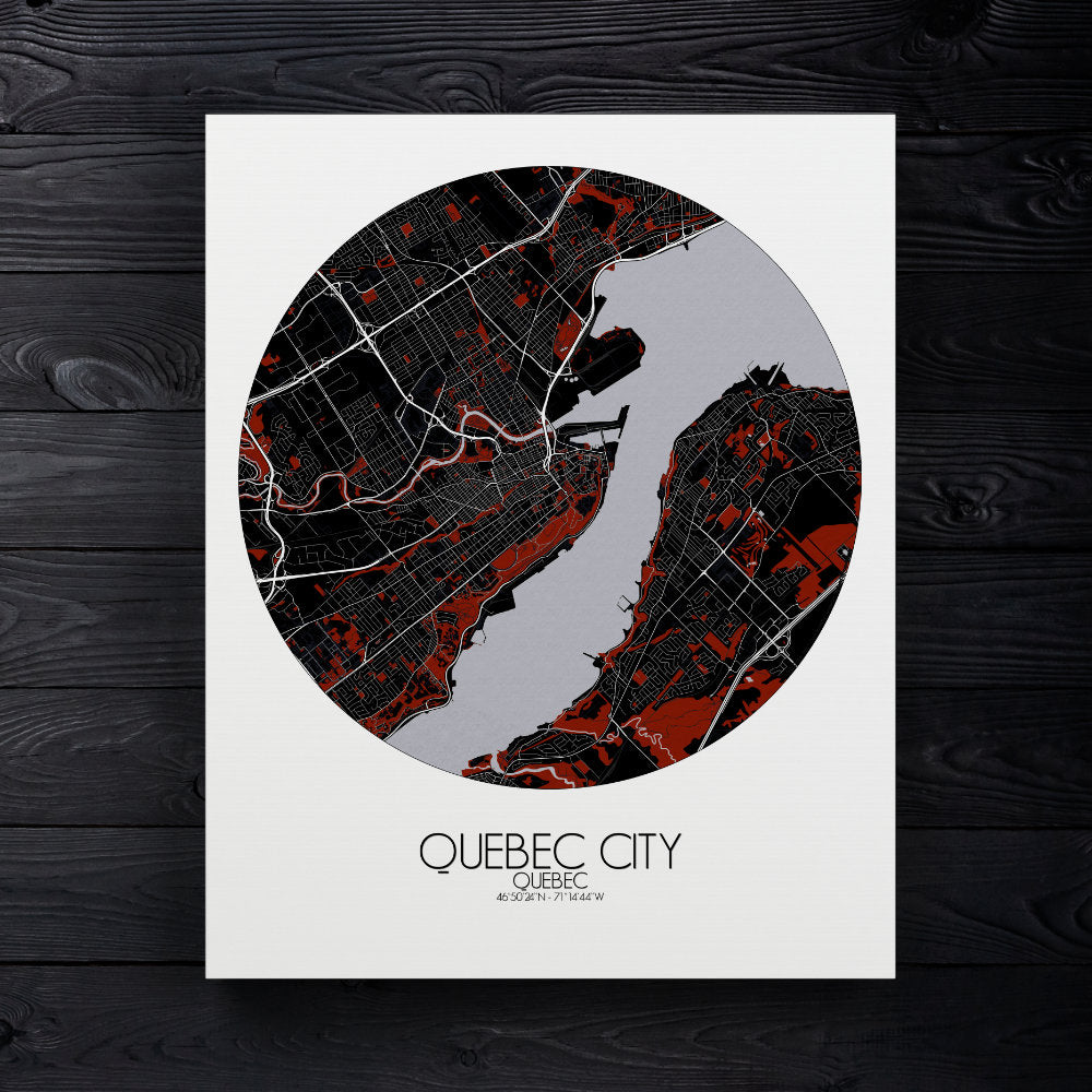 Mapospheres Quebec Red dark round shape design canvas city map