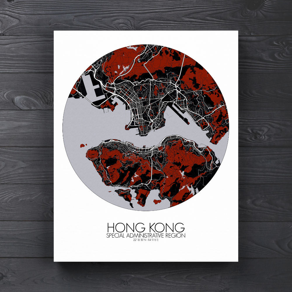 Mapospheres Hong Kong Red dark round shape design canvas city map