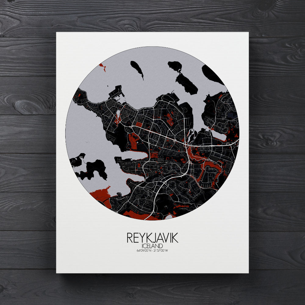 Mapospheres reykjavik Red Dark round shape design canvas city map