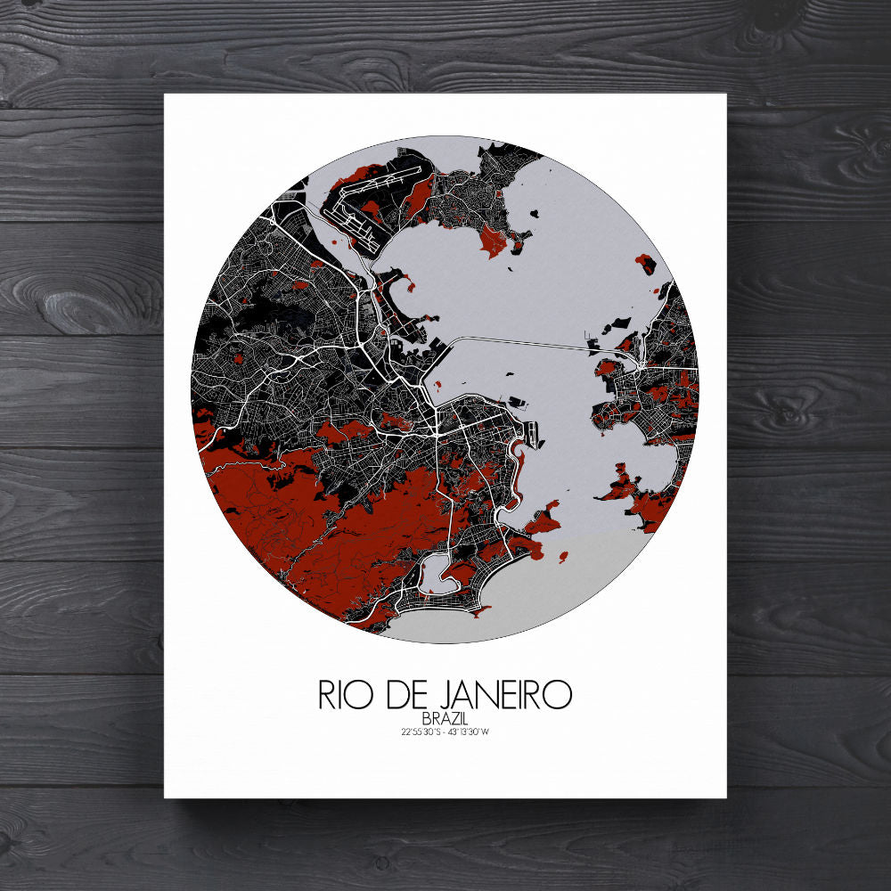 Mapospheres Rio de Janeiro Red dark round shape design canvas city map