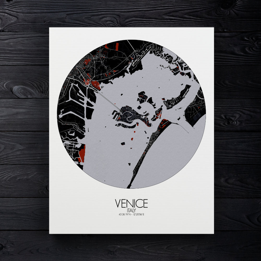 Mapospheres Venice Red dark round shape design canvas city map