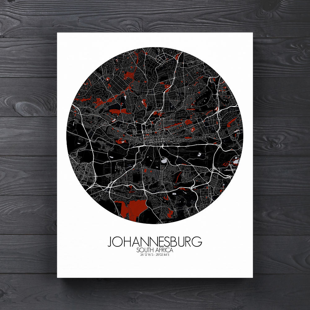 Mapospheres Johannesburg Red dark round shape design canvas city map
