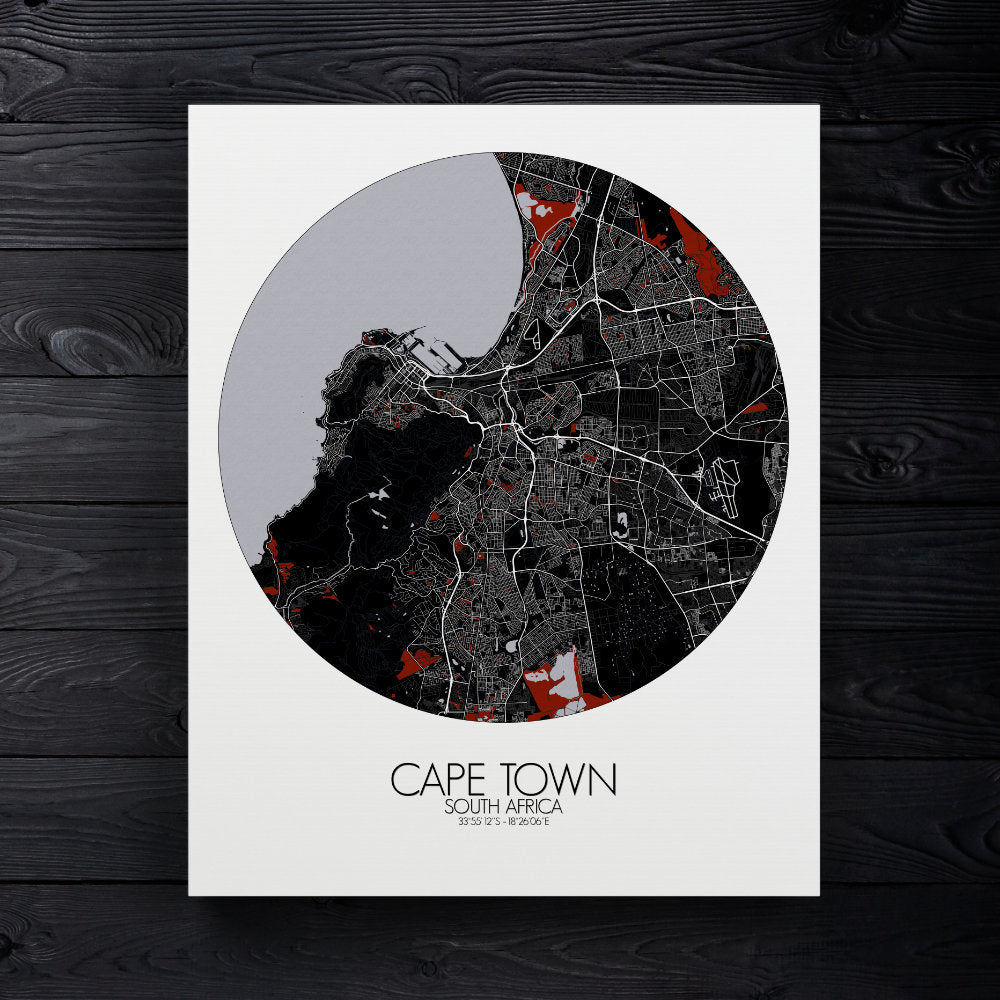 Mapospheres Cape Town Red dark round shape design canvas city map
