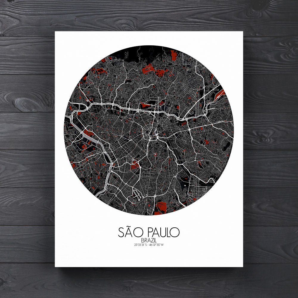 Mapospheres Sao Paulo Red dark round shape design canvas city map