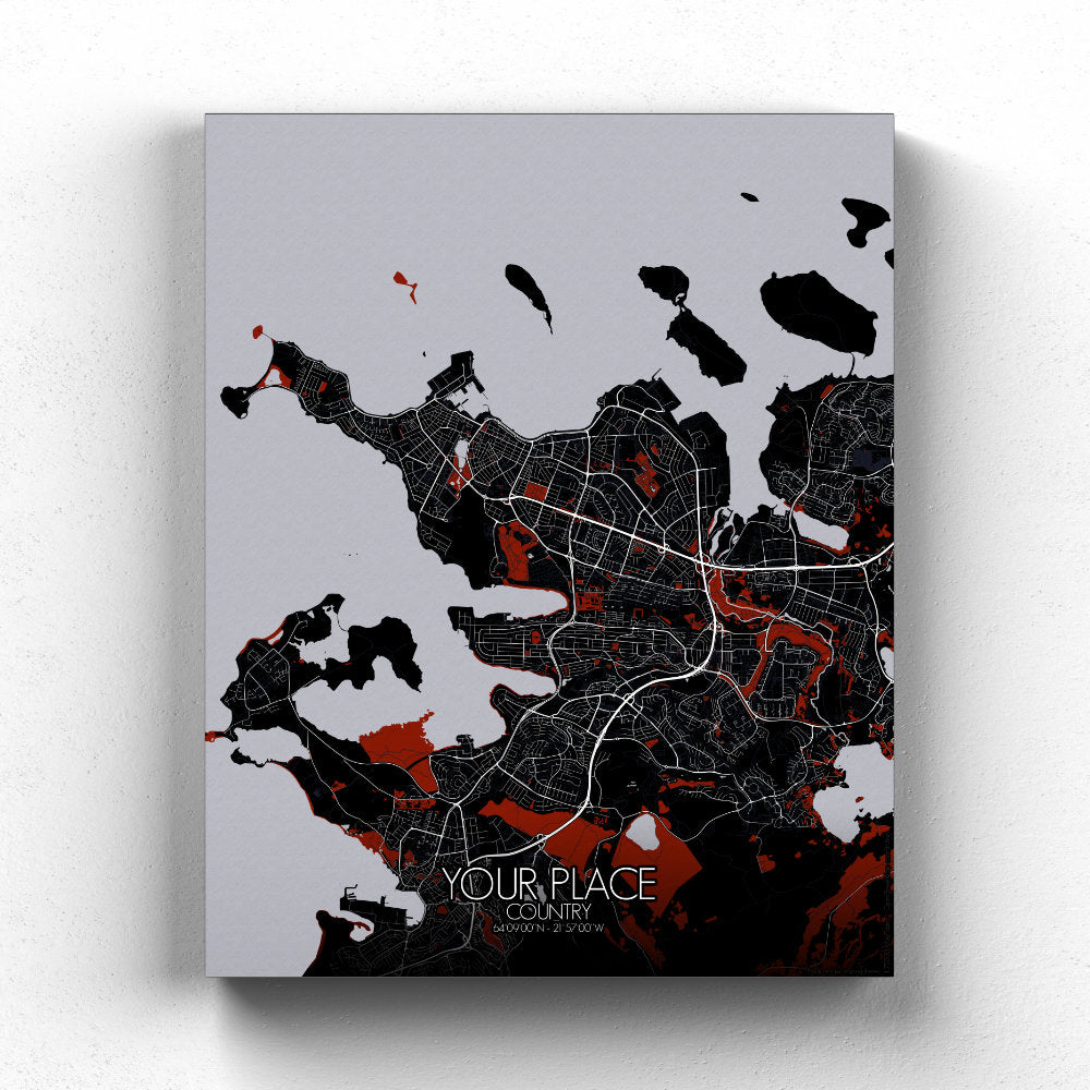 City map custom your map mapospheres Red Dark Design