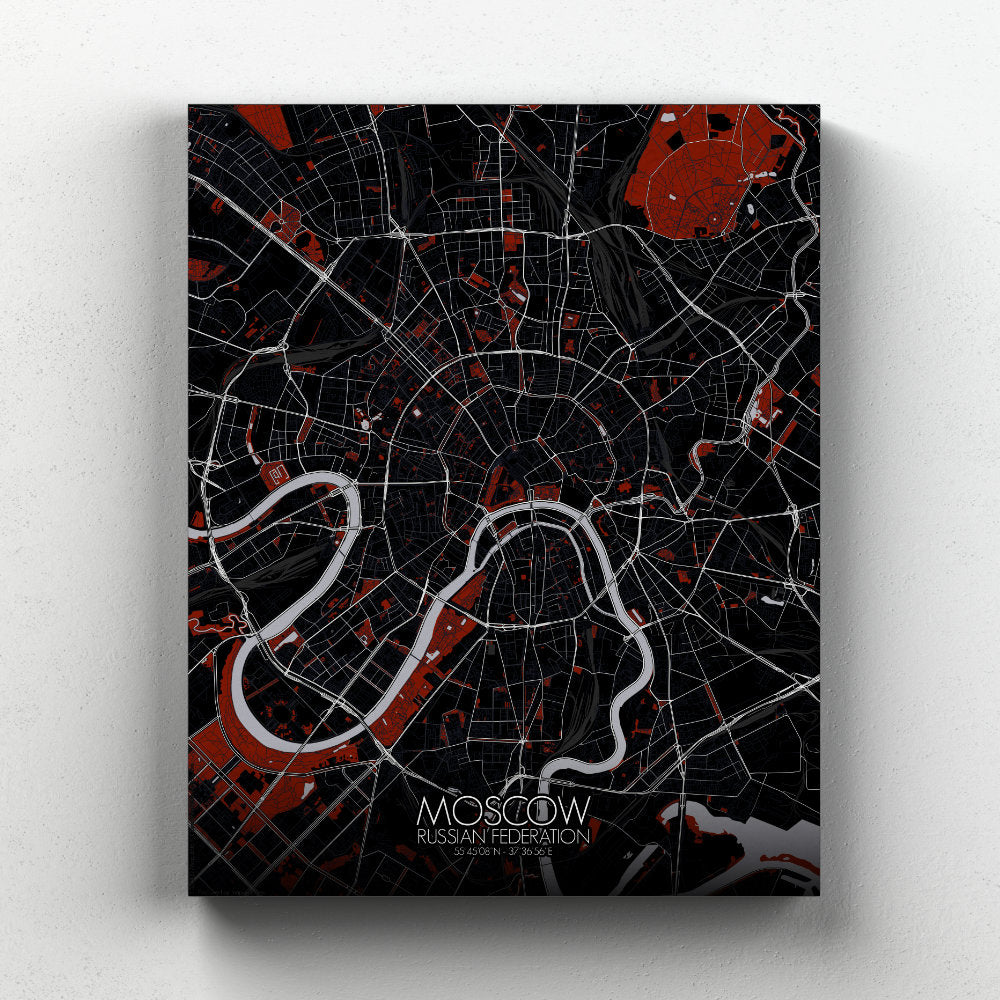 Mapospheres Moscow Red dark full page design canvas city map