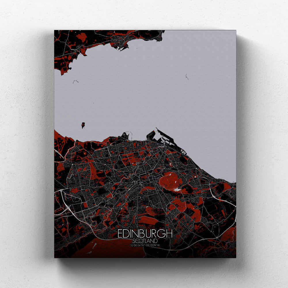 Mapospheres Edinburgh Red dark full page design canvas city map