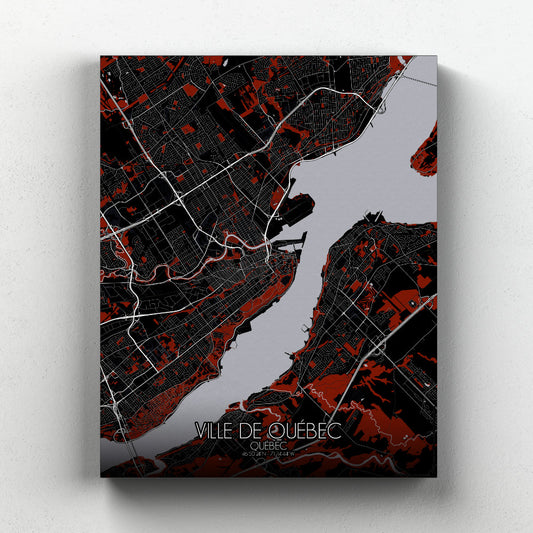 Mapospheres Quebec Red dark full page design canvas city map