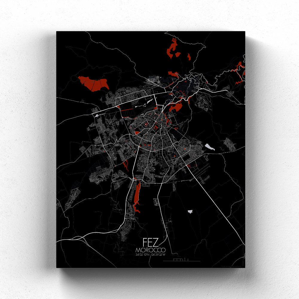 Mapospheres fez Red Dark full page design canvas city map