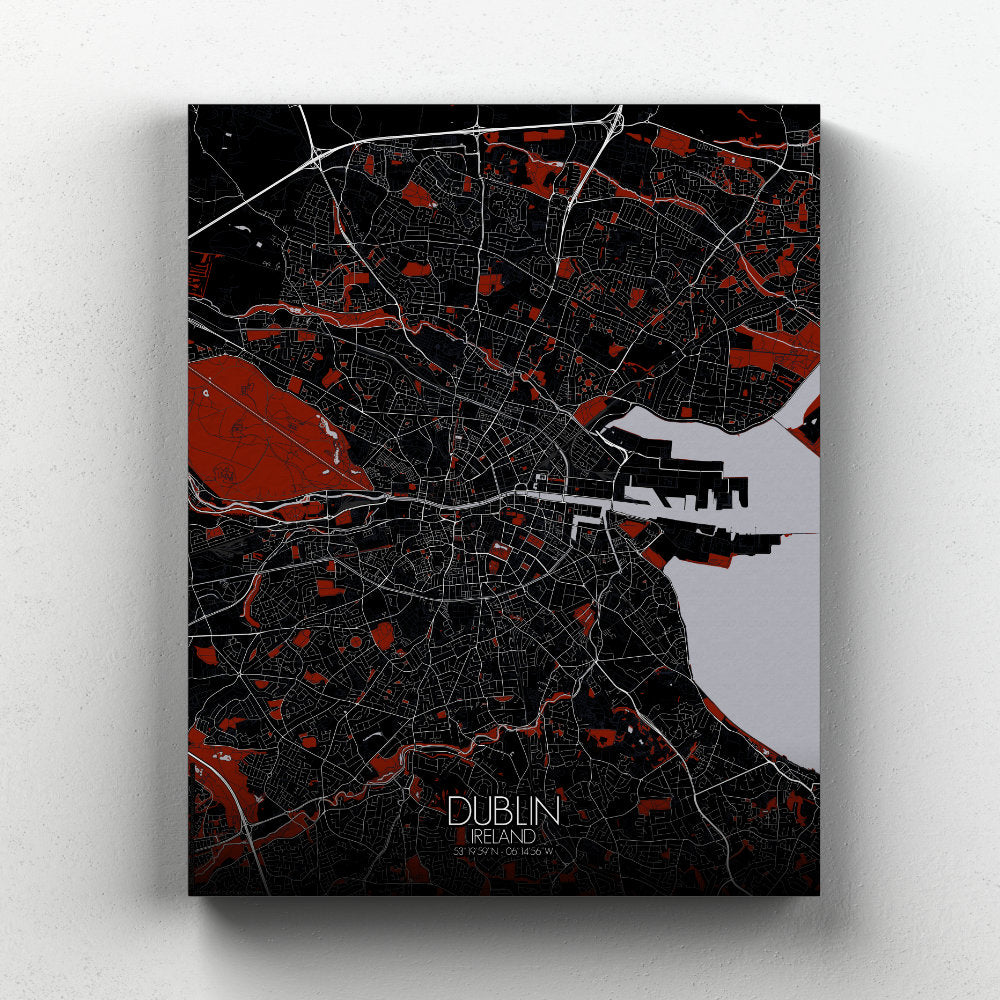 Mapospheres dublin Red Dark full page design canvas city map
