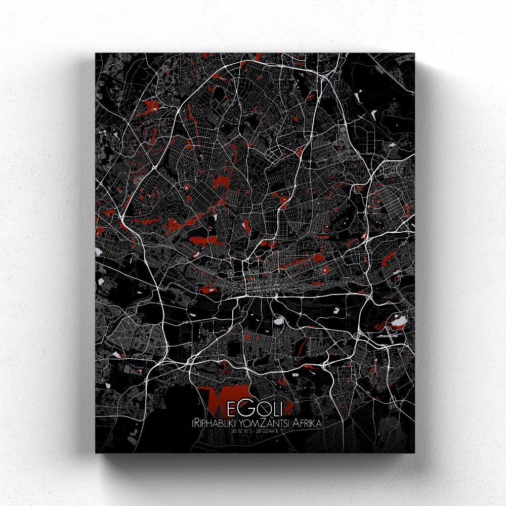 Mapospheres Johannesburg Red dark full page design canvas city map