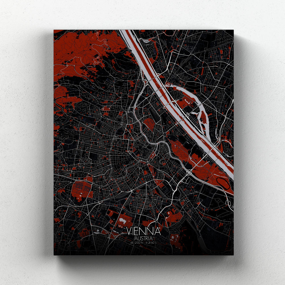Mapospheres vienna Red Dark full page design canvas city map