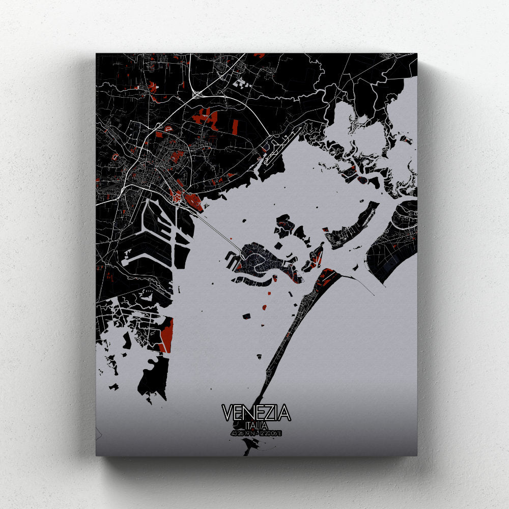Mapospheres Venice Red dark full page design canvas city map
