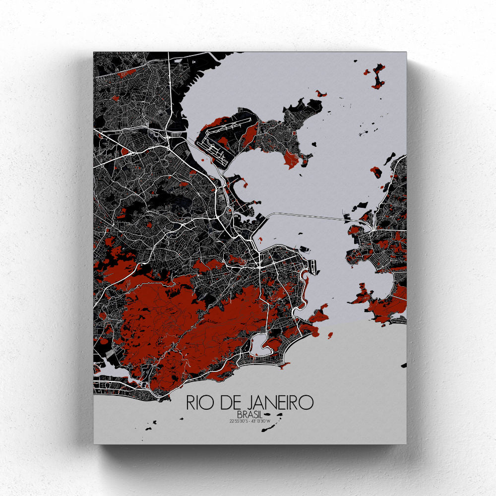 Mapospheres Rio de Janeiro Red dark full page design canvas city map