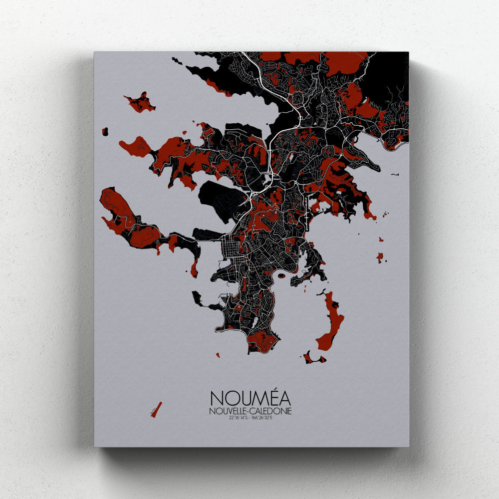 Mapospheres Noumea Red dark full page design canvas city map