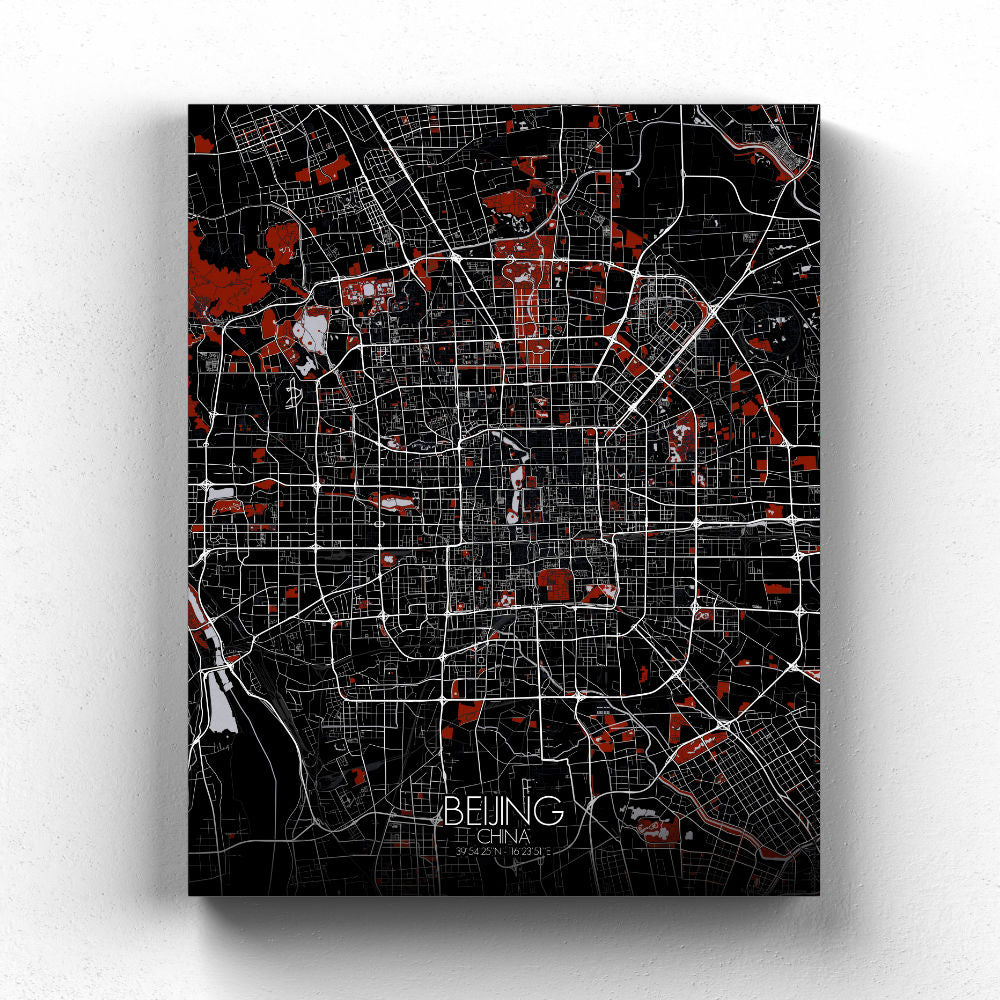 Mapospheres Beijing Red dark full page design canvas city map