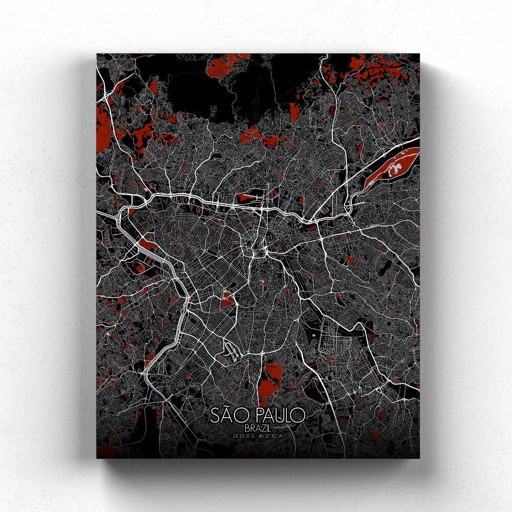 Mapospheres Sao Paulo Red dark full page design canvas city map
