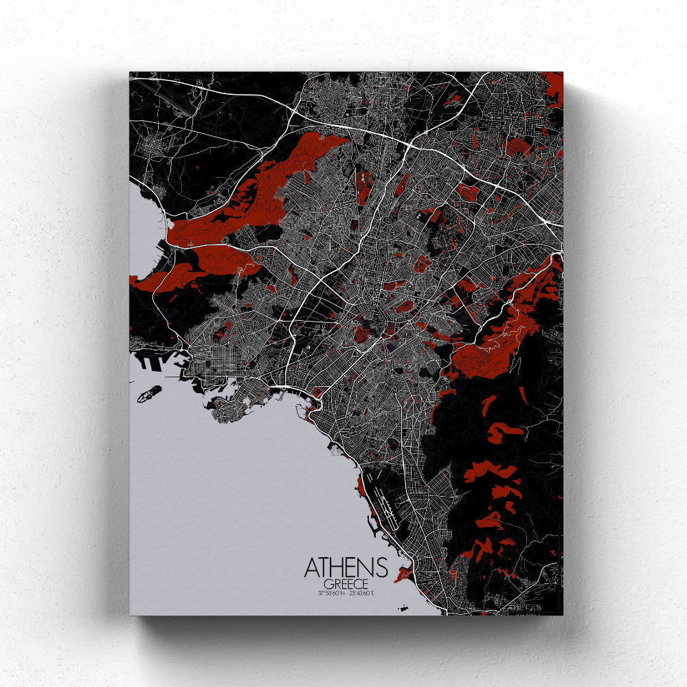 Mapospheres athens Red Dark full page design canvas city map