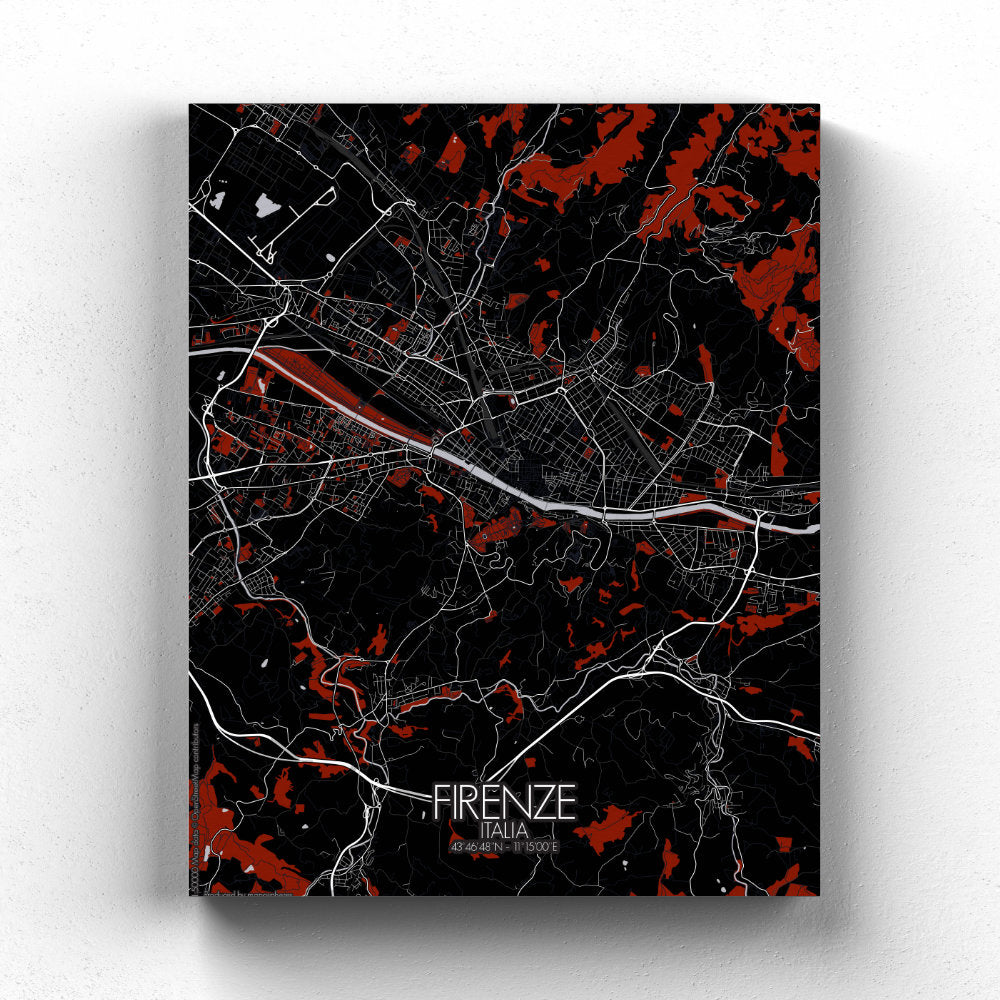 Mapospheres Florence Red Dark full page design canvas city map