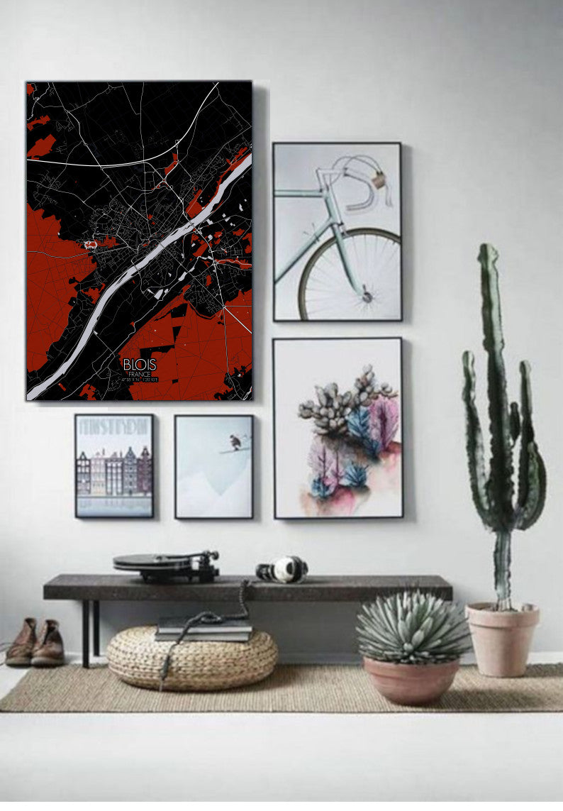 Blois Red dark full page design poster city map 
