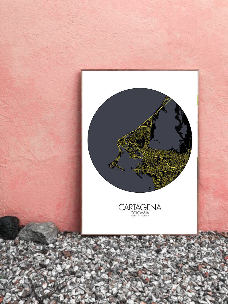 Cartagena Night round shape design poster city map