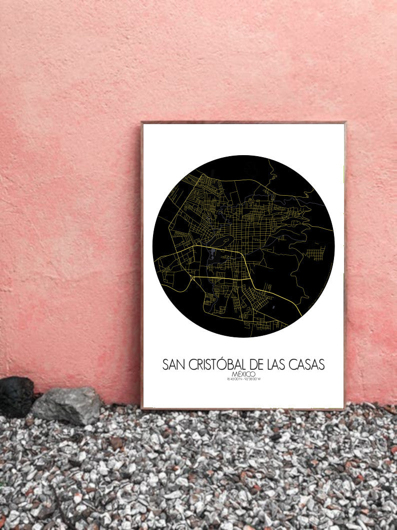Mapospheres San Cristobal Black and White dark full page design poster city map