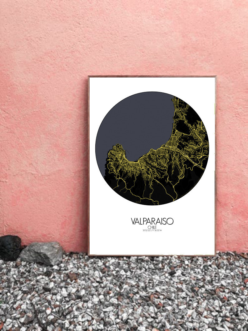 Valparaiso Night round shape design poster city map