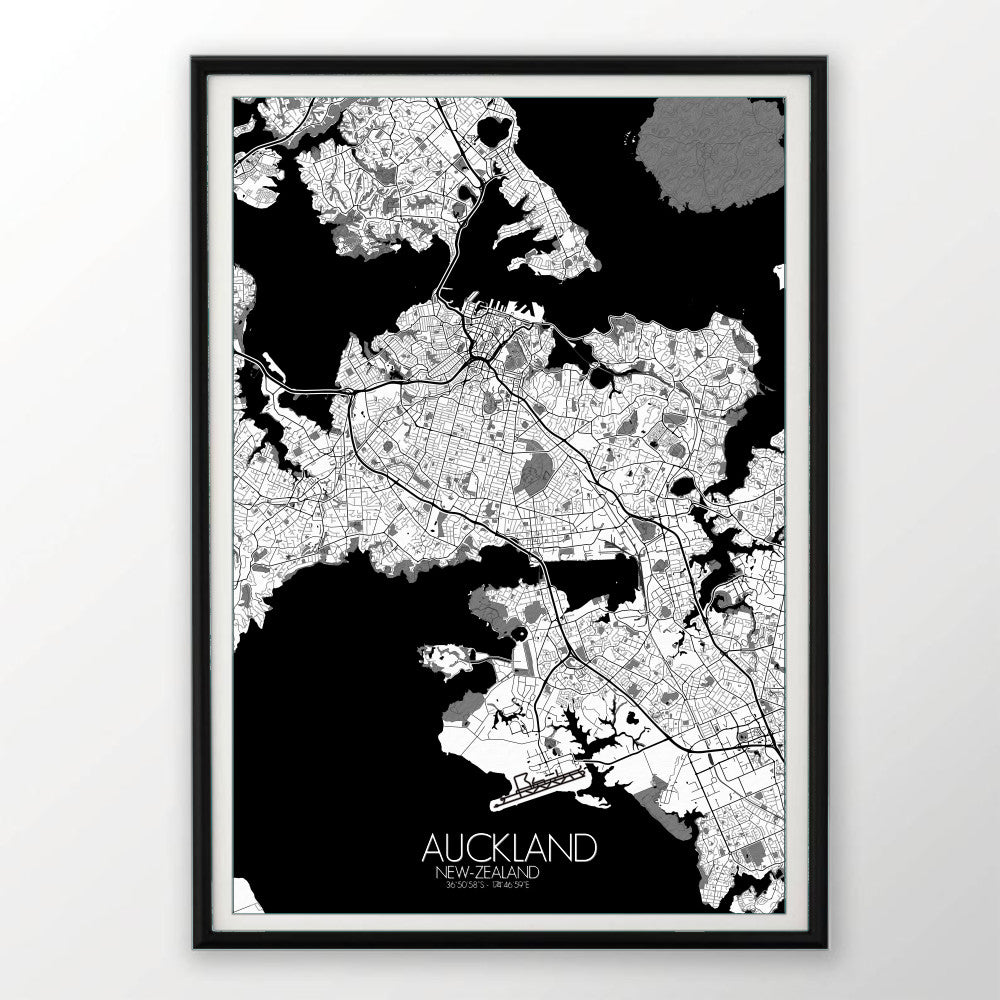 Auckland Black and White dark full page design poster city map