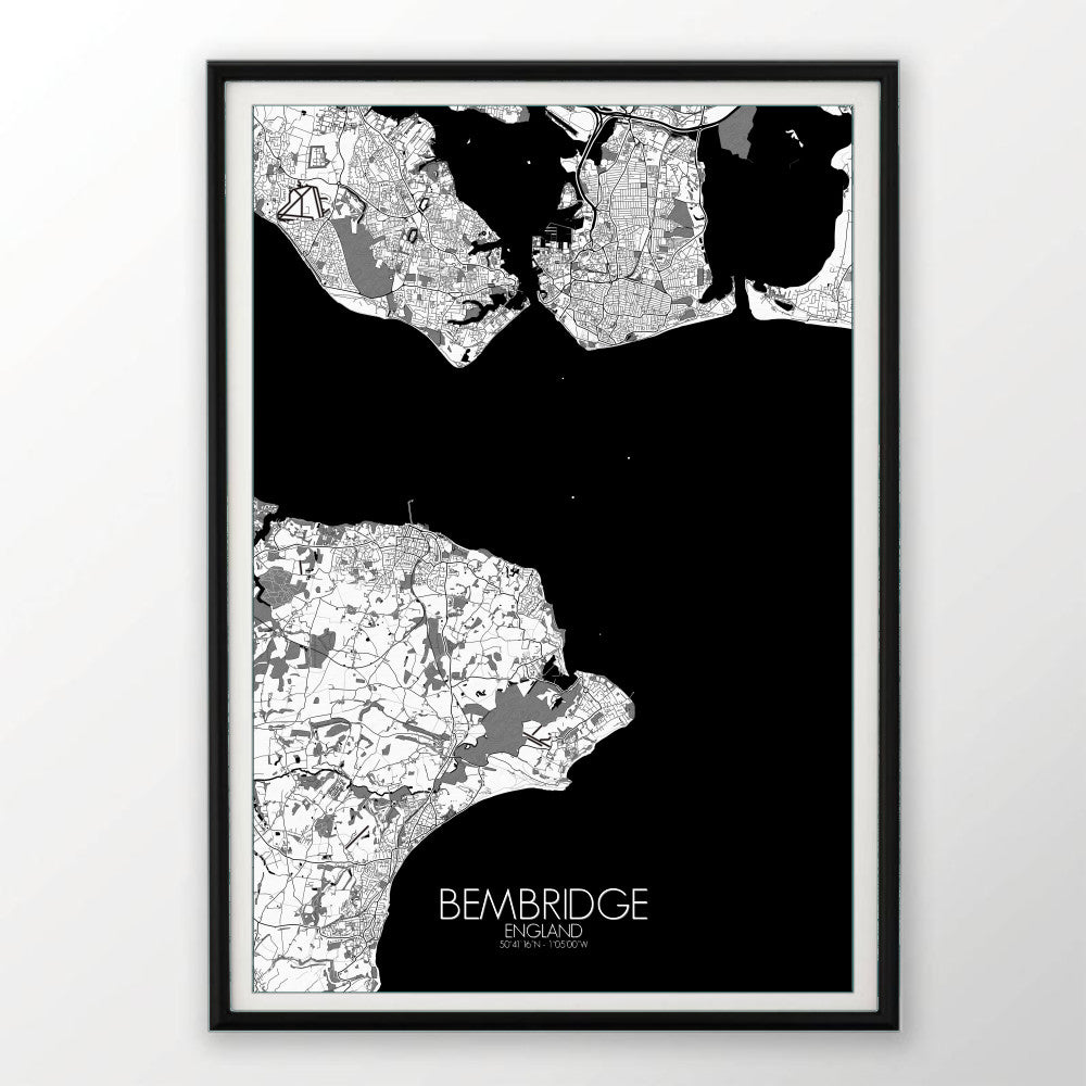 Bembridge Black and White dark full page design poster city map