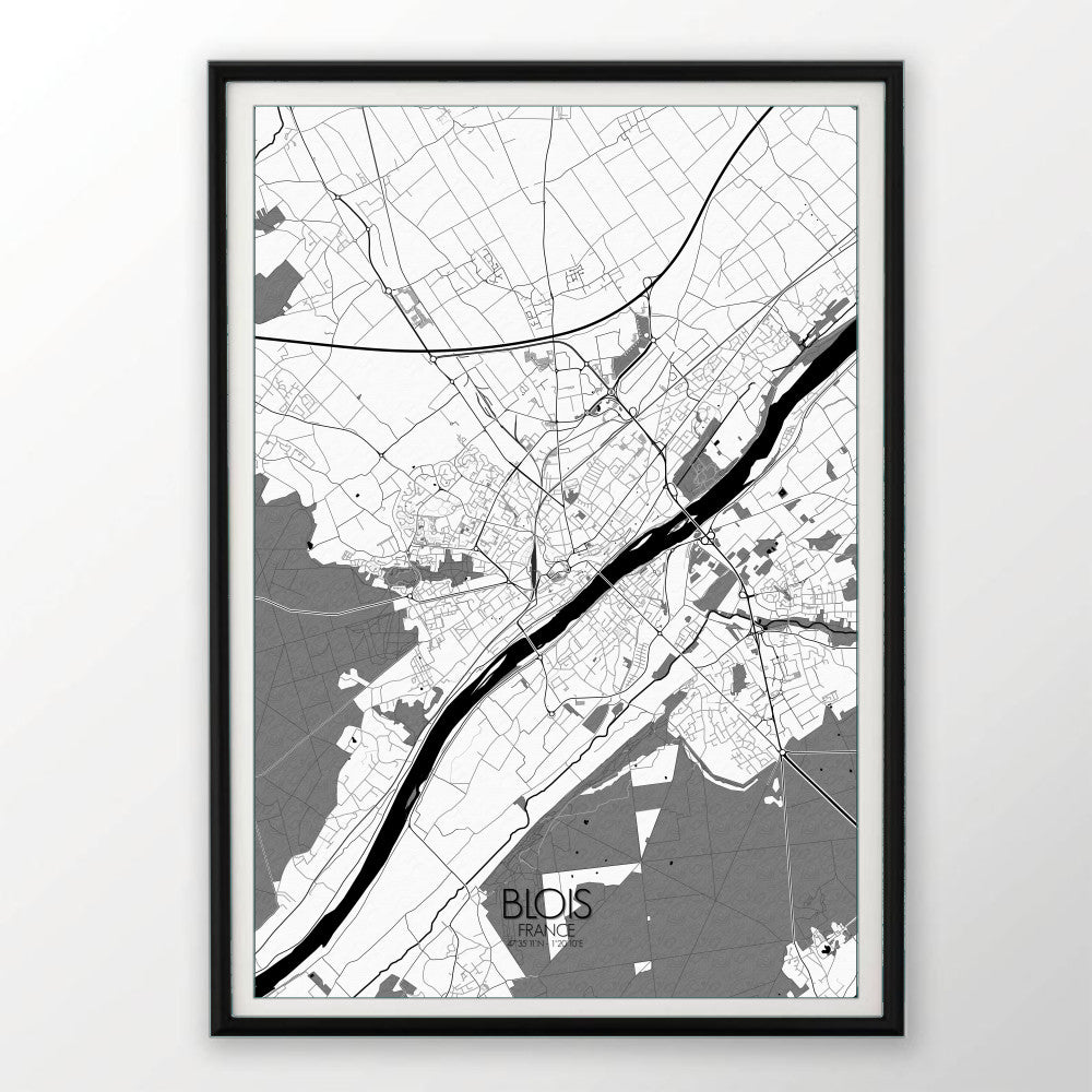 Blois Black and White dark full page design poster city map