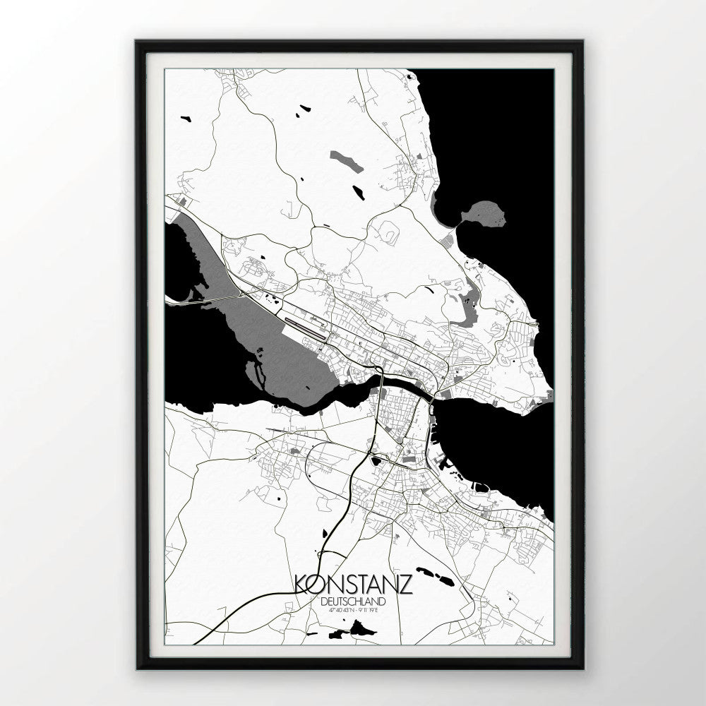 Constance Black and White dark full page design poster city map