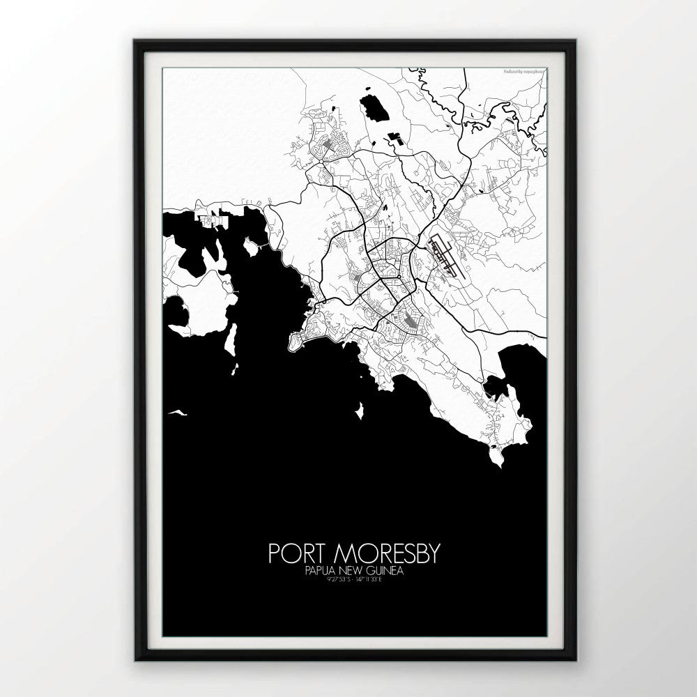 Mapospheres Port Moresby Red dark full page design poster city map 