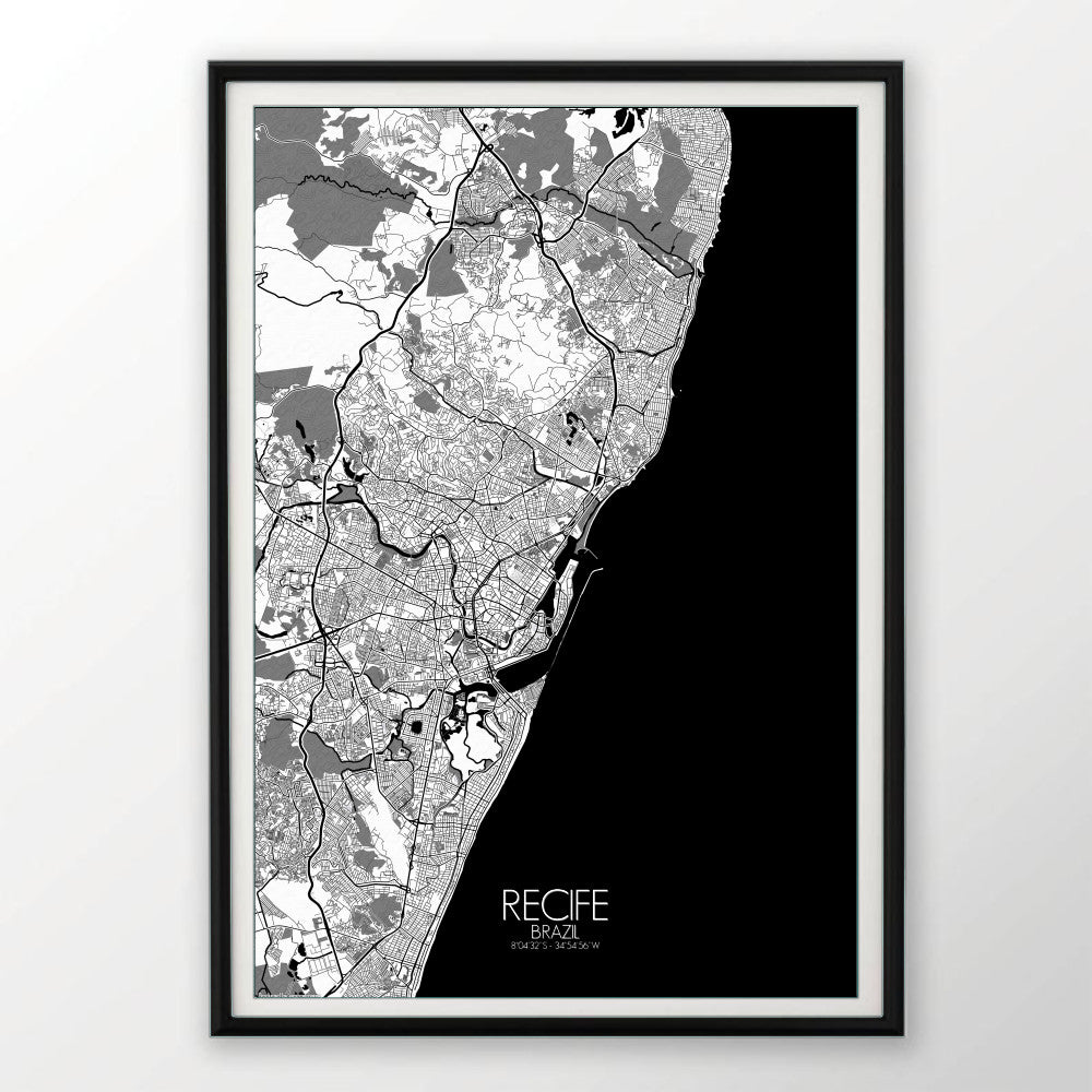 Mapospheres Recife Red dark full page design poster city map 